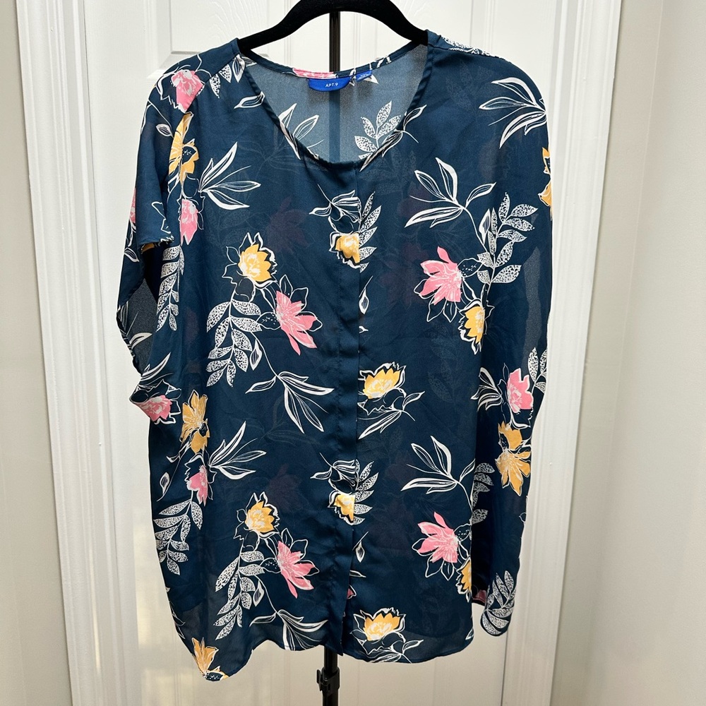 Floral Print Navy Blue Women's Top